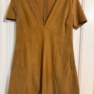 Lush Tan Suede-Look V-Neck Mini Dress WORN ONCE!